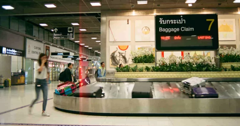 Luggage on baggage claim carousel