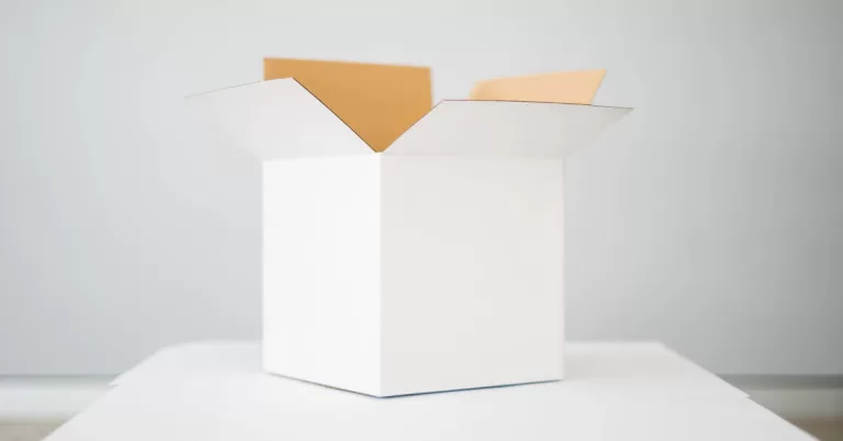 A white box on a white table