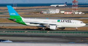 LEVEL Airlines Airbus A330 taxiing to its gate at SFO
