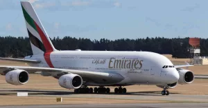 Emirates A380 (A6-EVF) at Christchurch International Airport