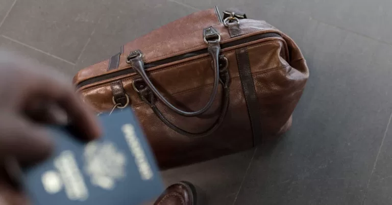 Brown leather duffel bag
