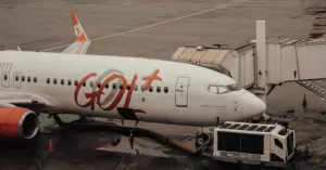 Passenger boarding bridge on a GOL Airlines plane